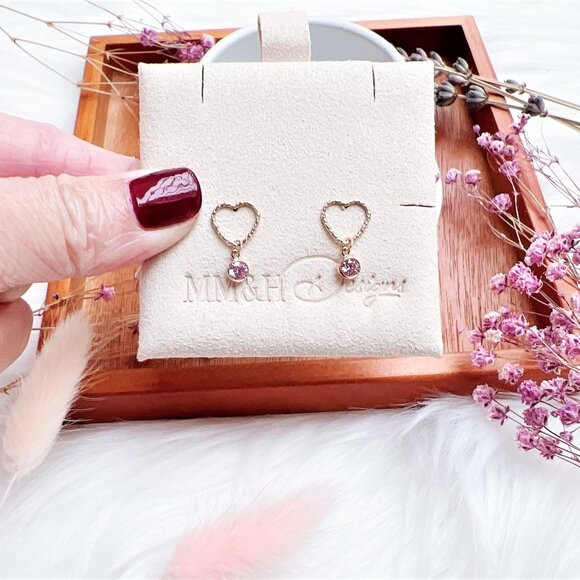 New Sparkly Heart Stud Earrings with Cubic Zirconia Charm | Handmade in BC - Picture 1 of 6